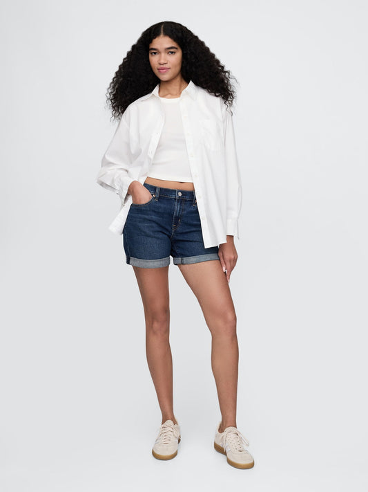 Lacivert 5 Mid Rise Girlfriend Denim Şort