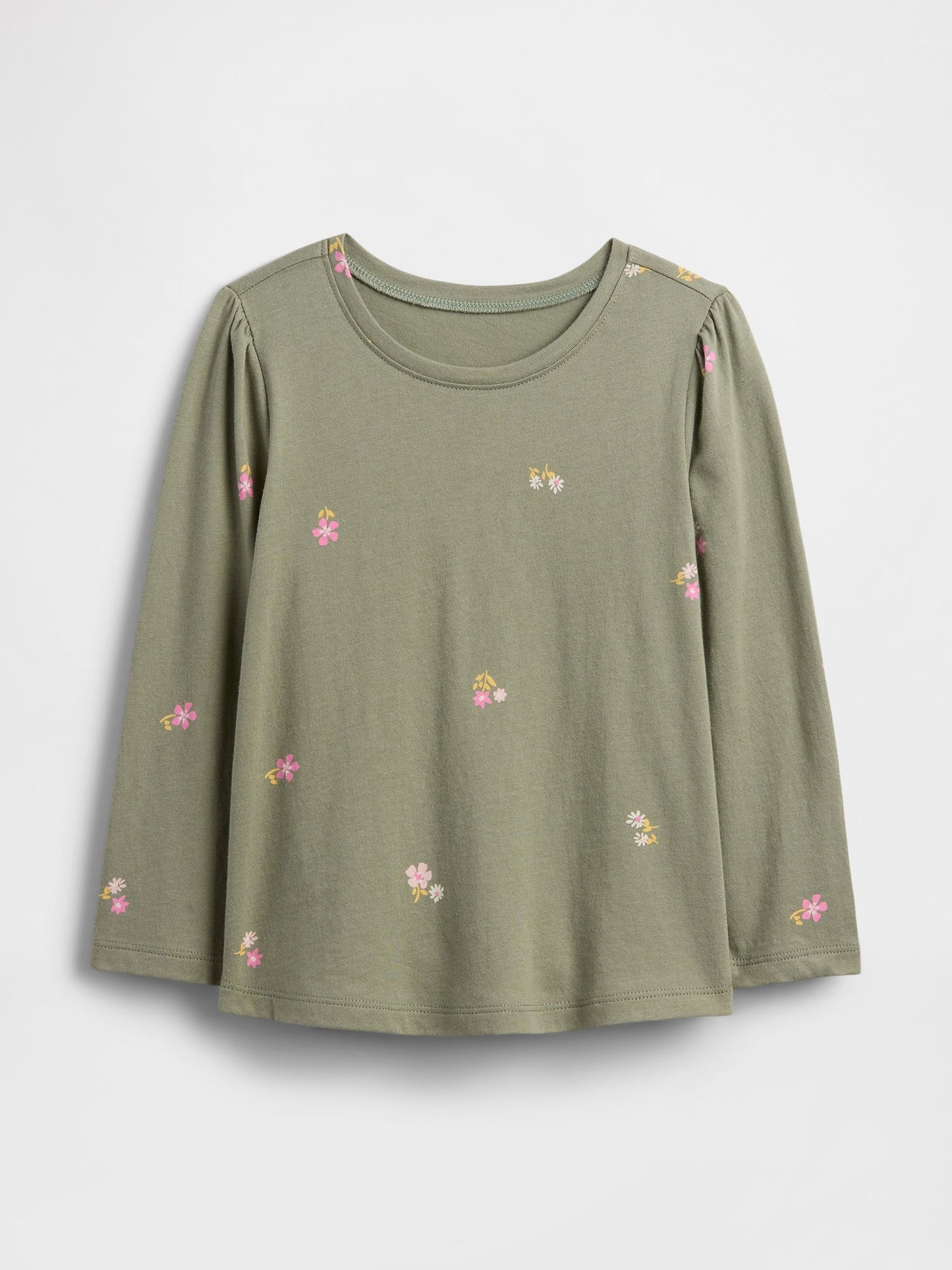 Haki Puff Sleeve Bisiklet Yaka T-shirt