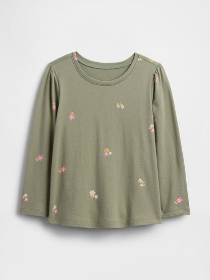 Haki Puff Sleeve Bisiklet Yaka T-shirt