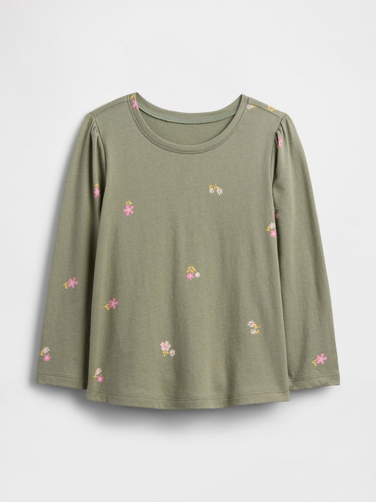 Haki Puff Sleeve Bisiklet Yaka T-shirt