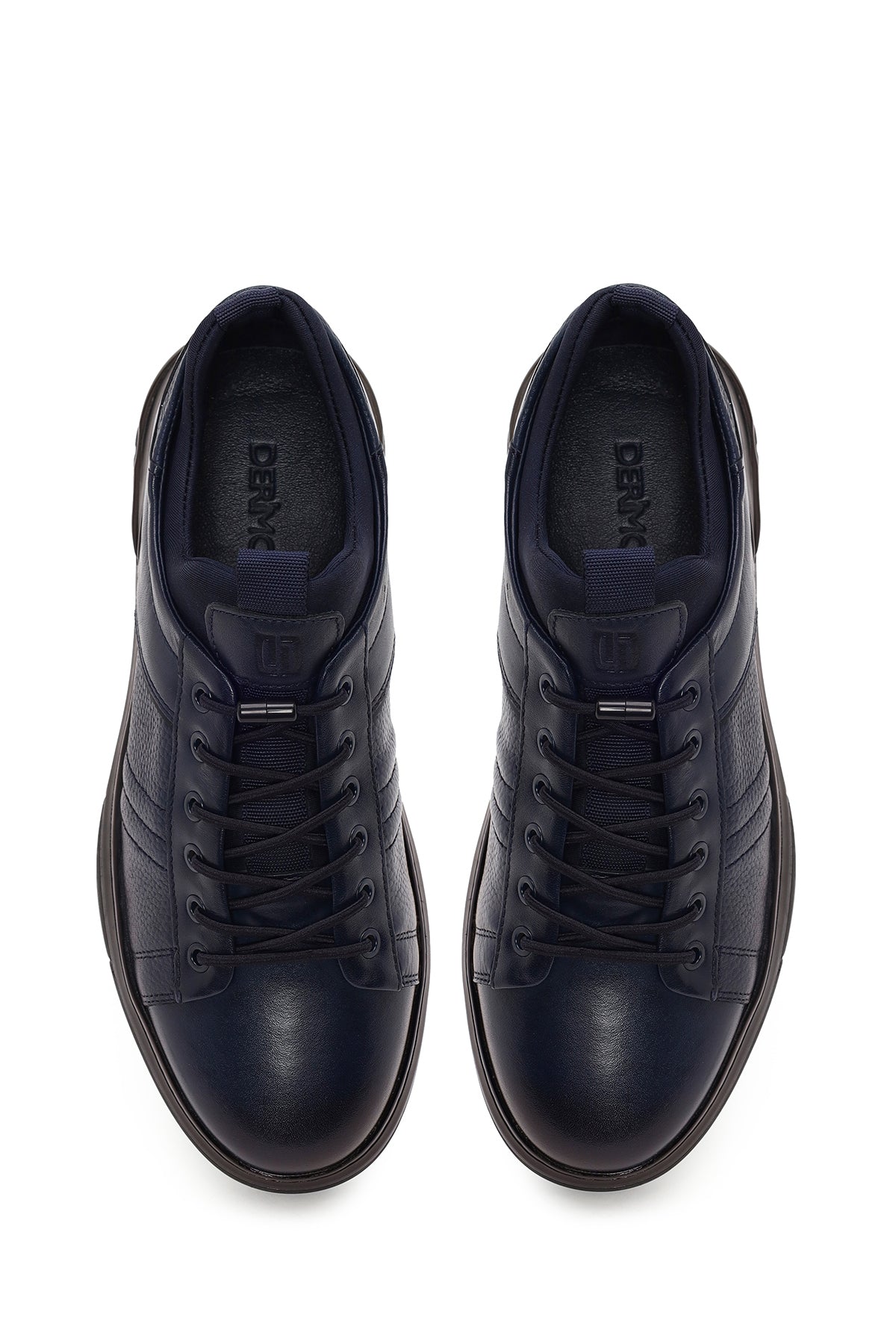 Erkek Lacivert Bağcıklı Deri Sneaker