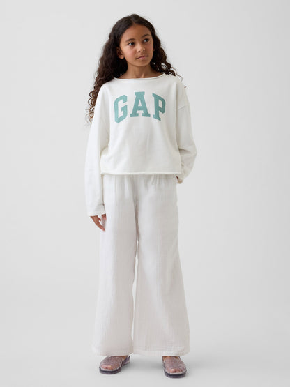 Beyaz Fransız Havlu Kumaş Wide-neck Logo Sweatshirt