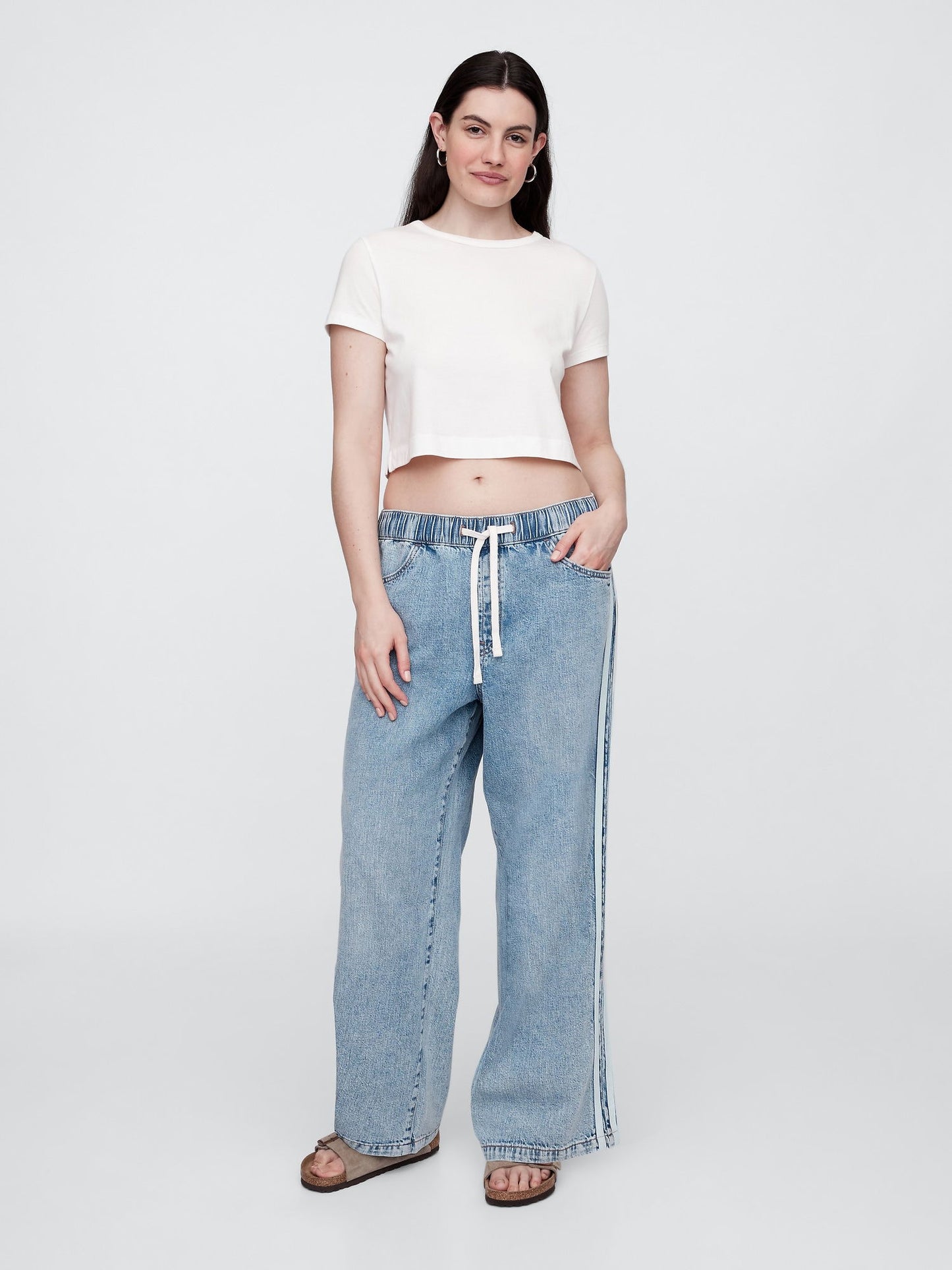 Mavi High Rise Pull-on Stripe Wide-leg Jean Pantolon