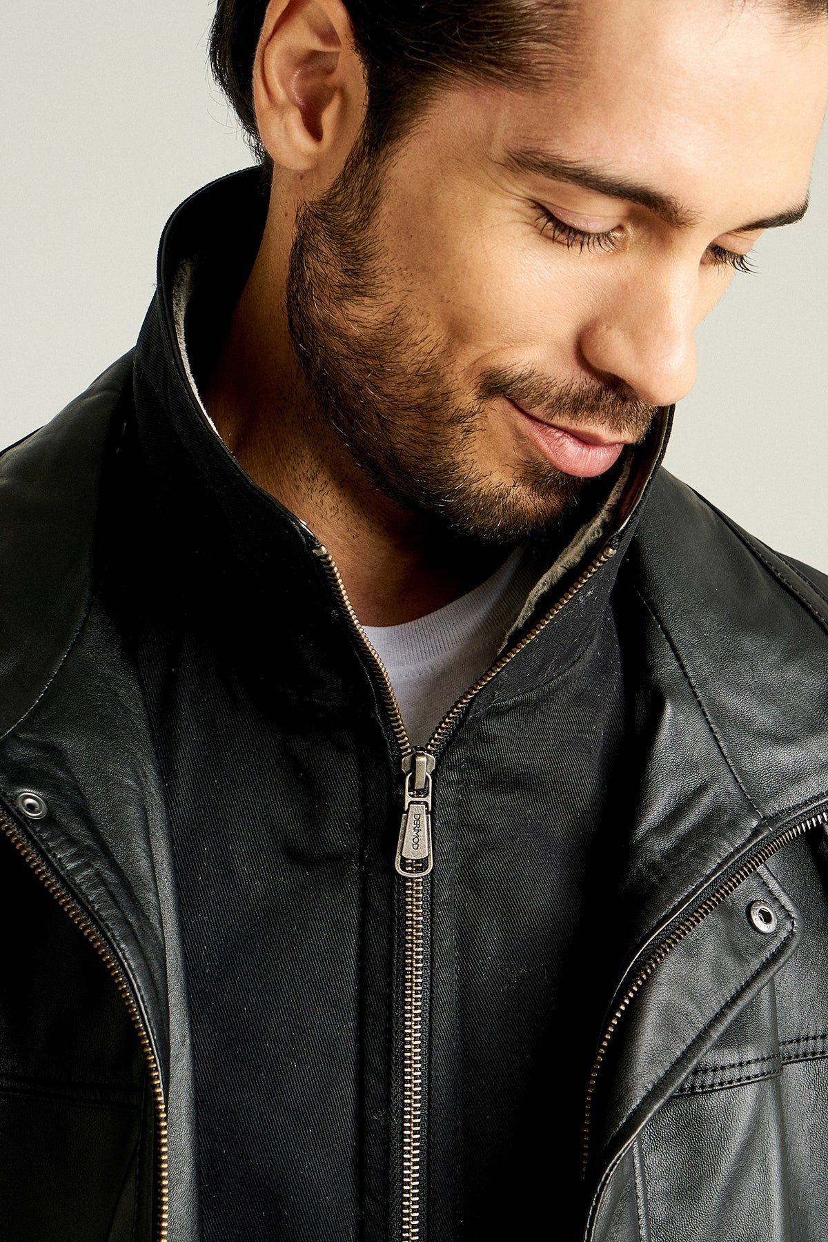 Eduardo Erkek Siyah Çift Yakalı Kürklü Deri Kaban