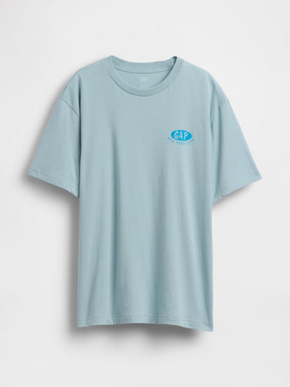 Açık Mavi Everyday Soft Relaxed Grafik Baskılı T-shirt