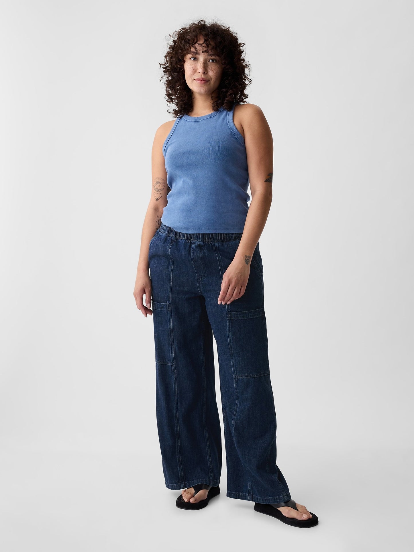Koyu Mavi High Rise Utility Easy Jean Pantolon