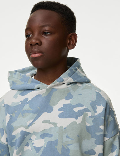 Kamuflaj Desenli Kapüşonlu Sweatshirt (6-16 Yaş)