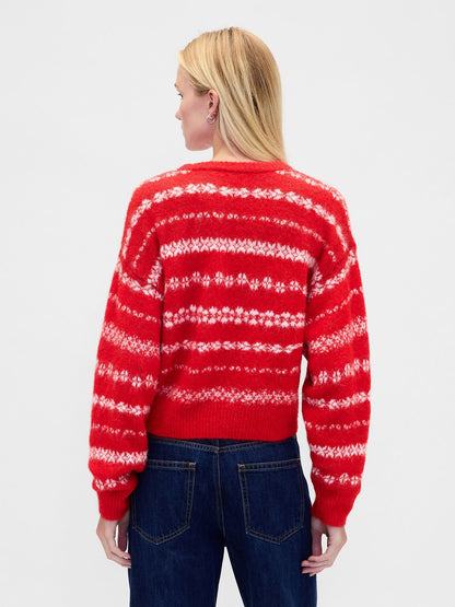 Kırmızı Fuzzy Oversized Bisiklet Yaka Kazak