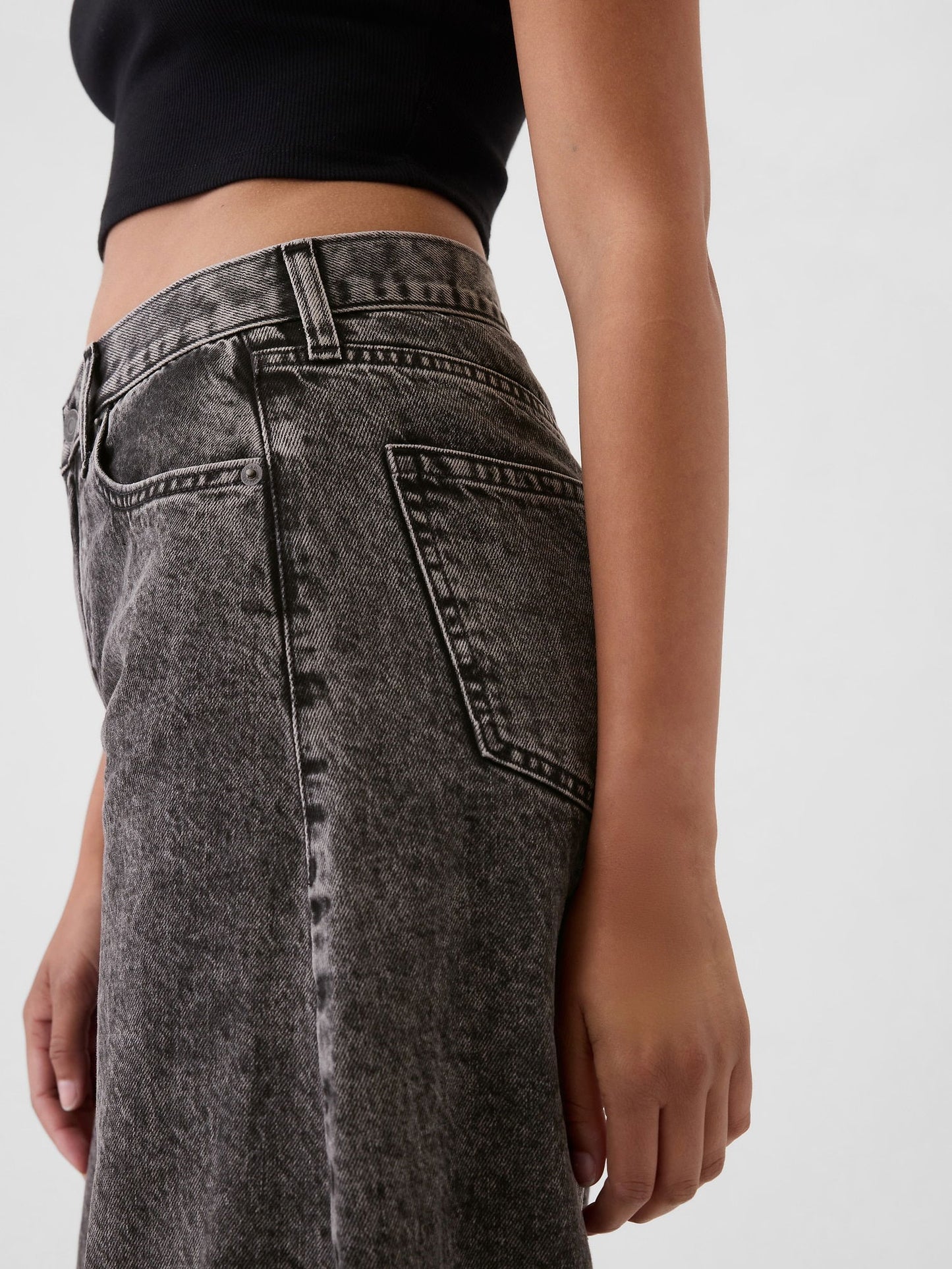 Siyah High Rise Horseshoe Jean Pantolon