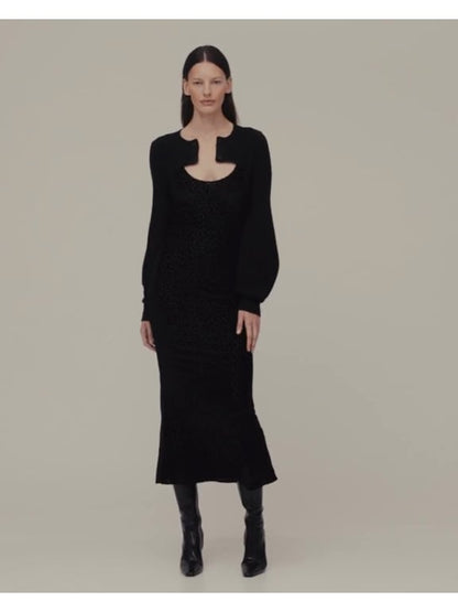 Siyah Gapstudio Burnout Velvet Leopar Slip Elbise