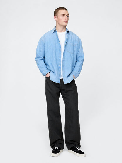 Siyah Keten Karışımı 90's Loose Herringbone Pantolon