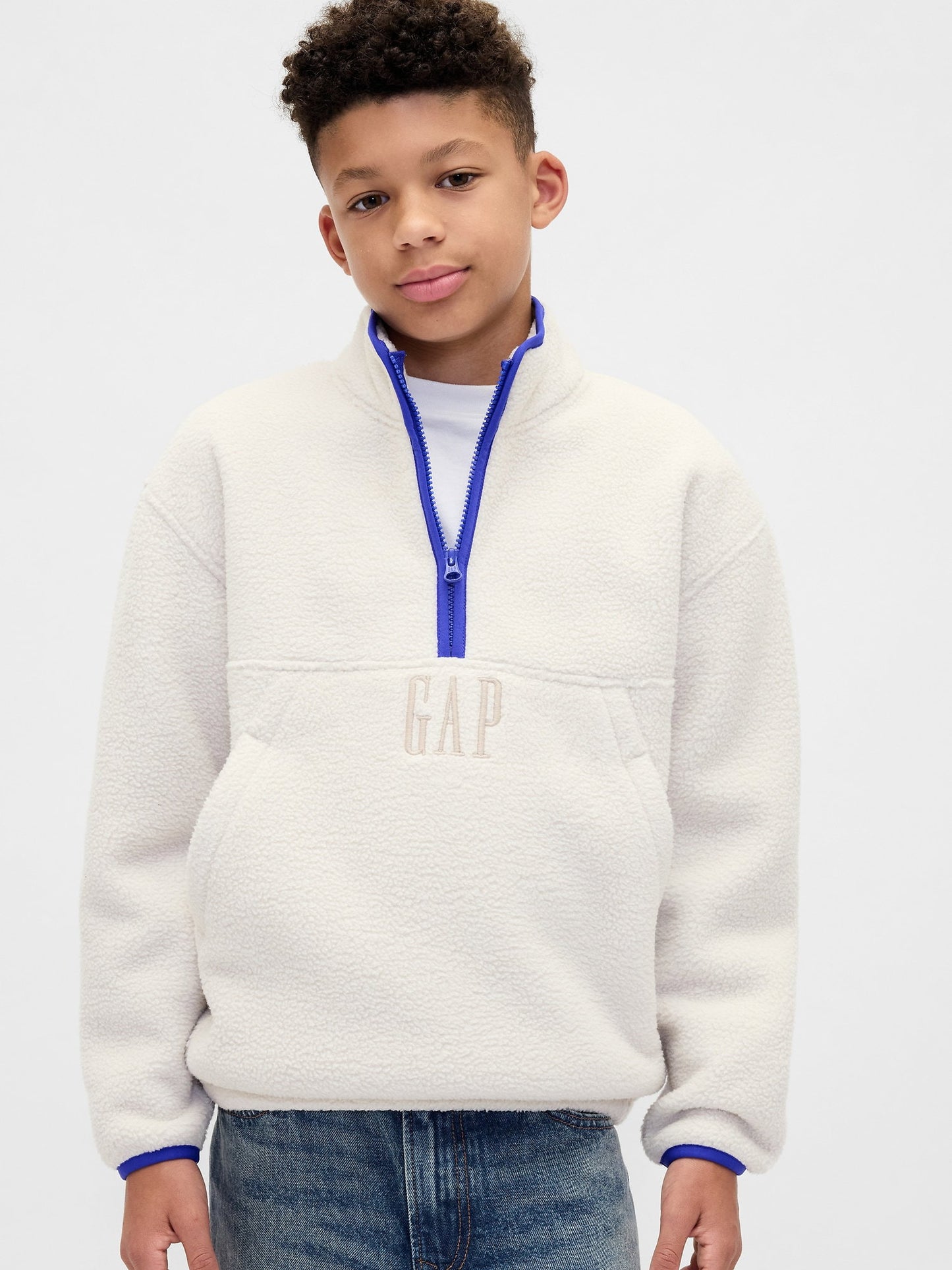 Gri Sherpa Logo Yarım Fermuarlı Pullover