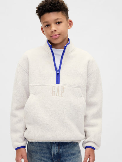 Gri Sherpa Logo Yarım Fermuarlı Pullover