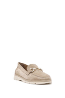 Kadın Bej Toka Detaylı Süet Deri Comfort Loafer