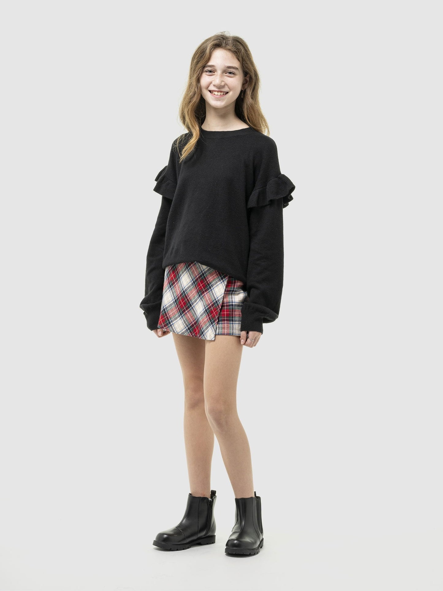 Kırmızı Ekose Desenli Flannel Şort Etek