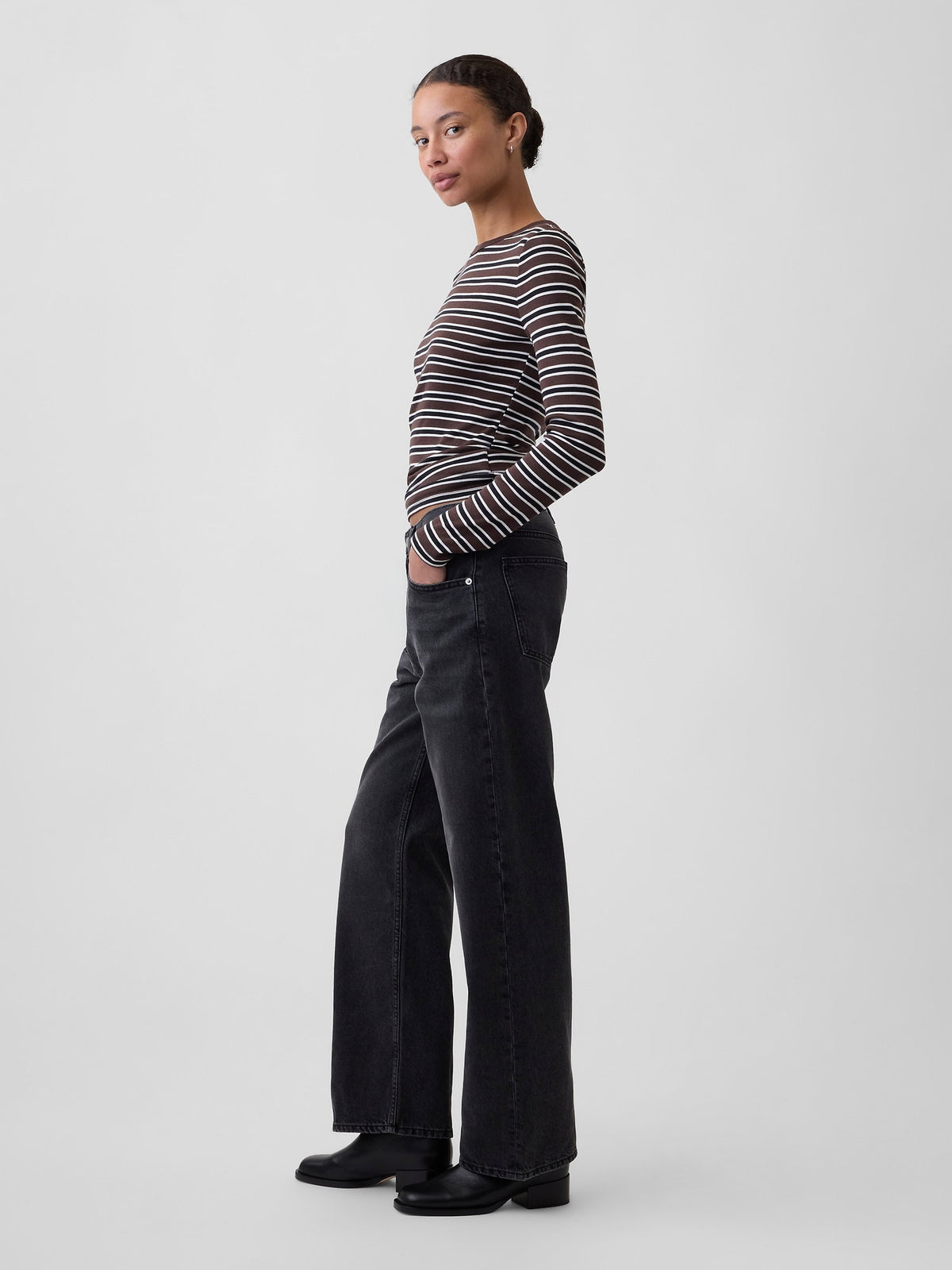 Siyah Low Slung Relaxed Straight Jean Pantolon