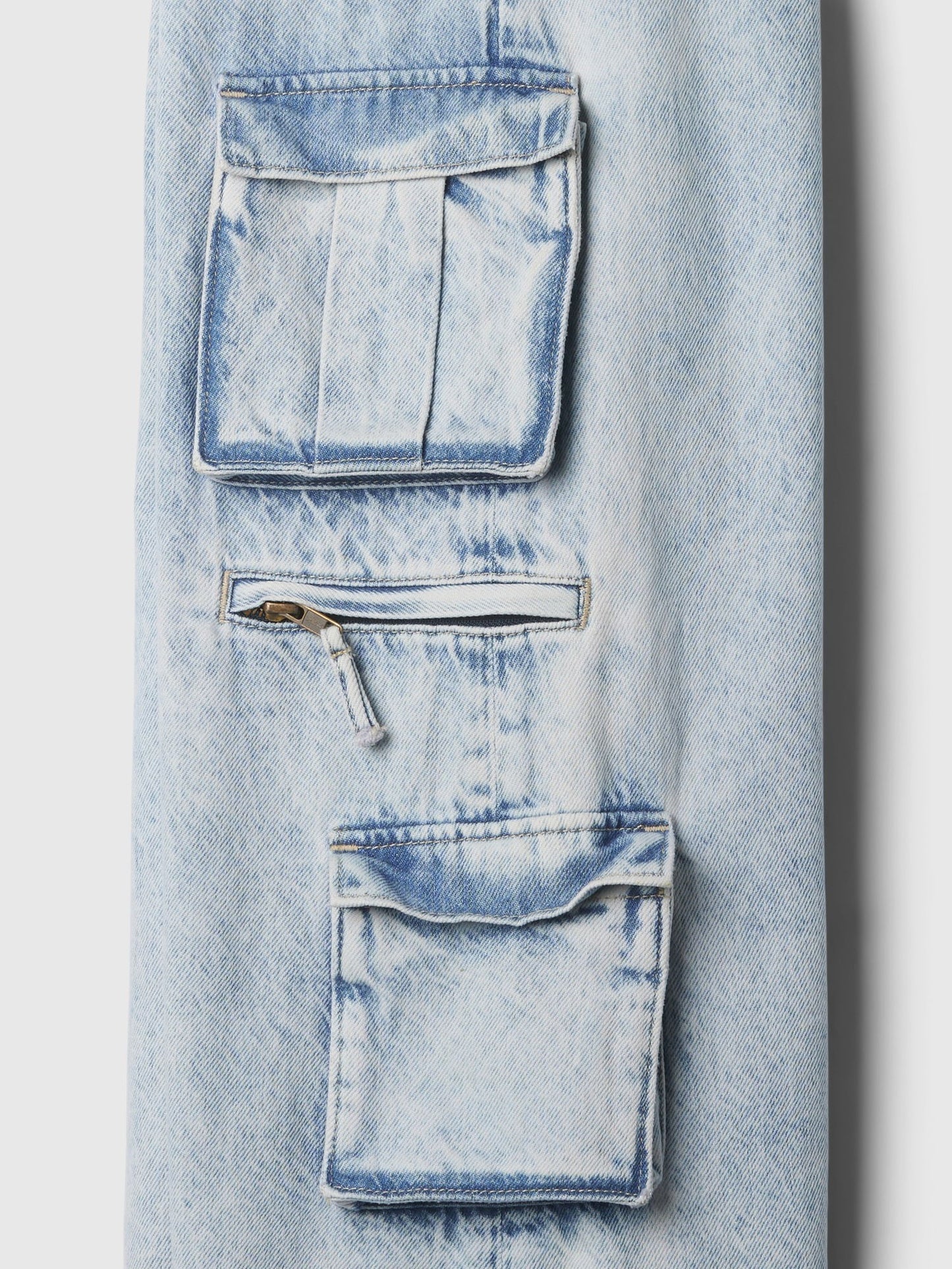 Açık Mavi Mid Rise Double Kargo Baggy Jean Pantolon