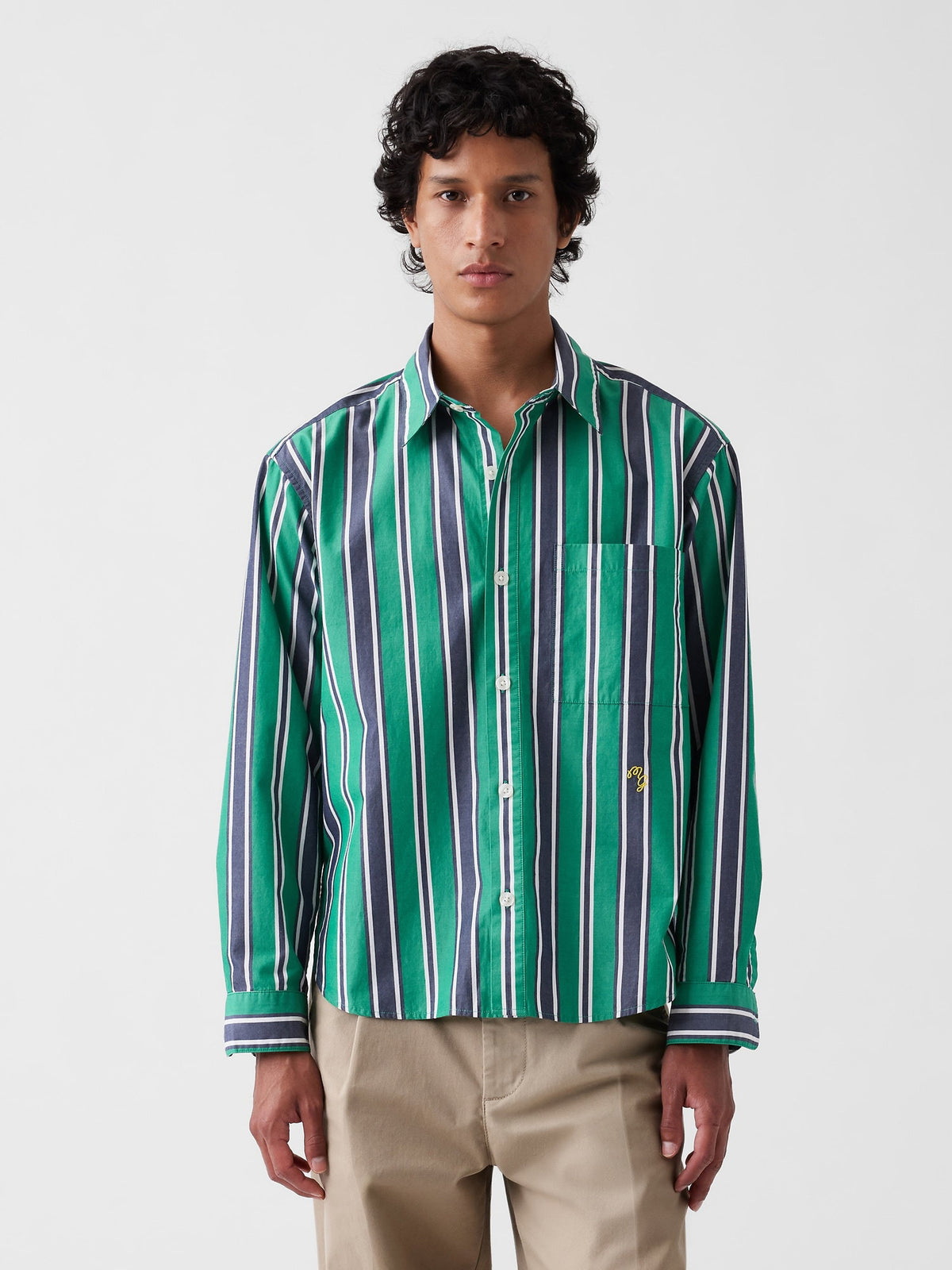 Yeşil Gap × Malbon Poplin Çizgili Gömlek