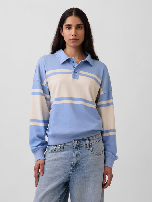 Açık Mavi Fransız Havlu Kumaş Oversized Polo Sweatshirt