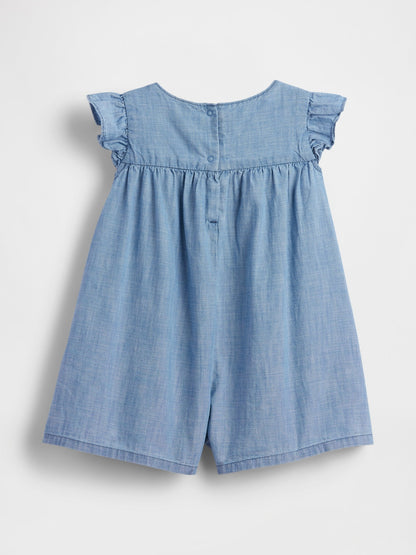 Açık Mavi Denim Işlemeli Yoke Tulum