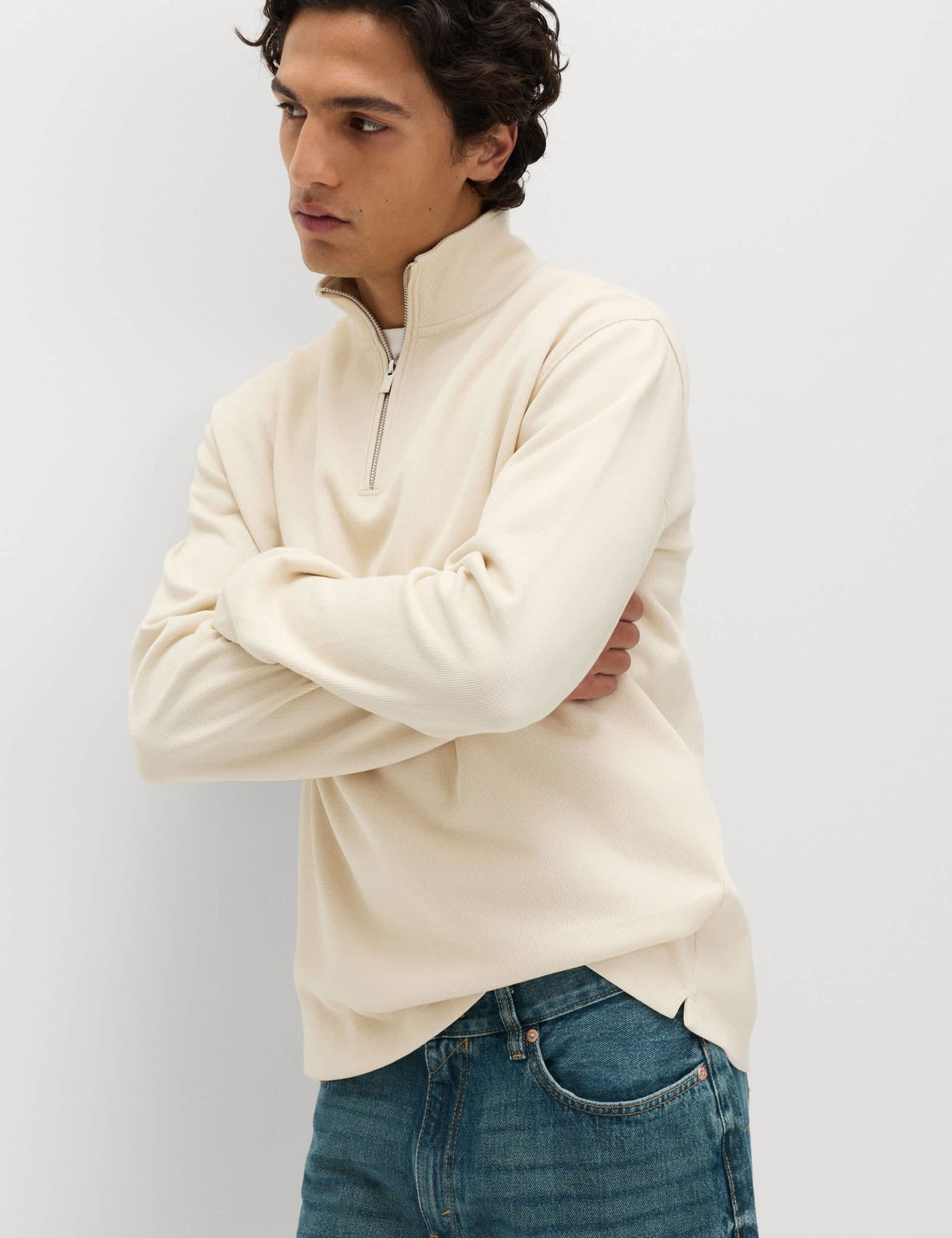 Pamuklu Karışımlı Yarım Fermuarlı Sweatshirt