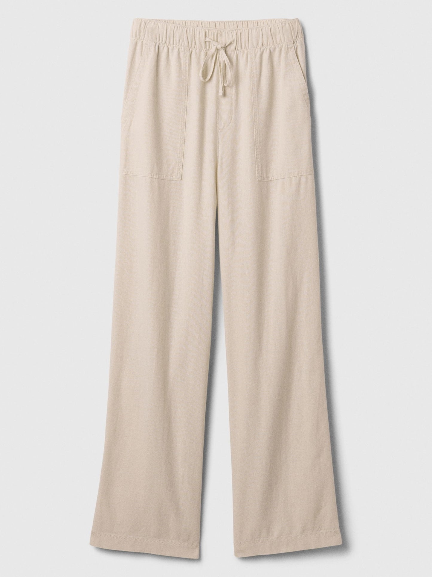 Bej Keten Karışımlı Wide-leg Pull-on Pantolon