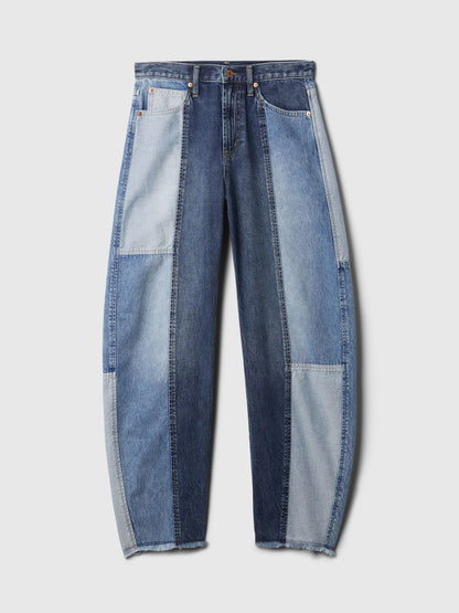 Mavi High Rise Patchwork Barrel Jean Pantolon