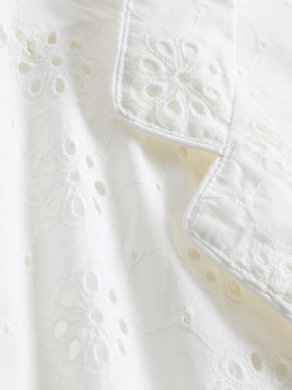 Beyaz Eyelet Poplin Pijama Üstü