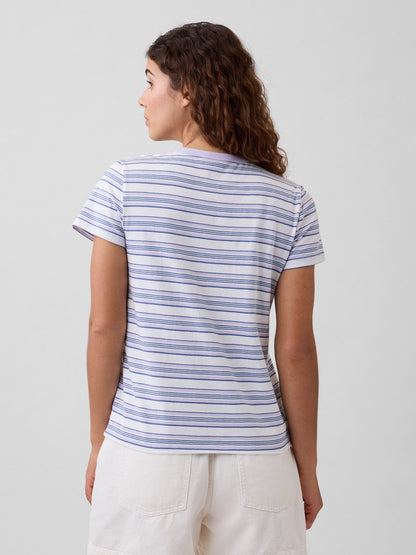 Mor Favorite Çizgili Bisiklet Yaka T-shirt