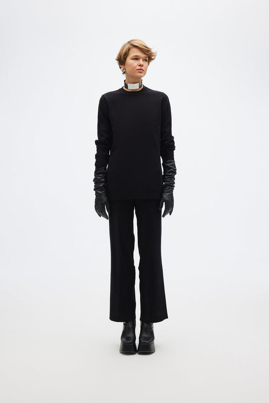 Yırtmaçlı Uzun Triko Siyah Kazak