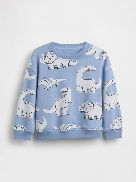 Açık Mavi Vintagesoft Fransız Havlu Terry Grafik Baskılı Sweatshirt