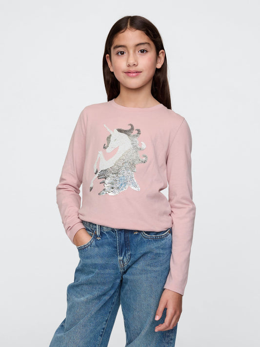 Pembe Pullu Grafikli T-Shirt