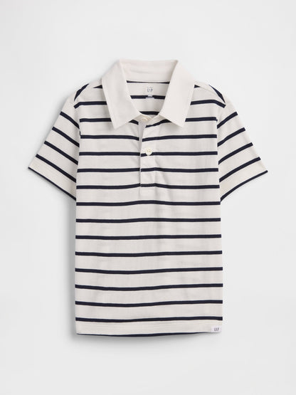 Beyaz Çizgili Rugby Polo T-shirt