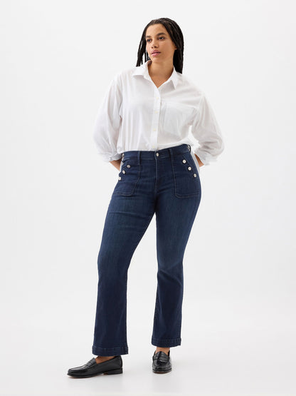 Lacivert Mid Rise Bootcut Jean Pantolon