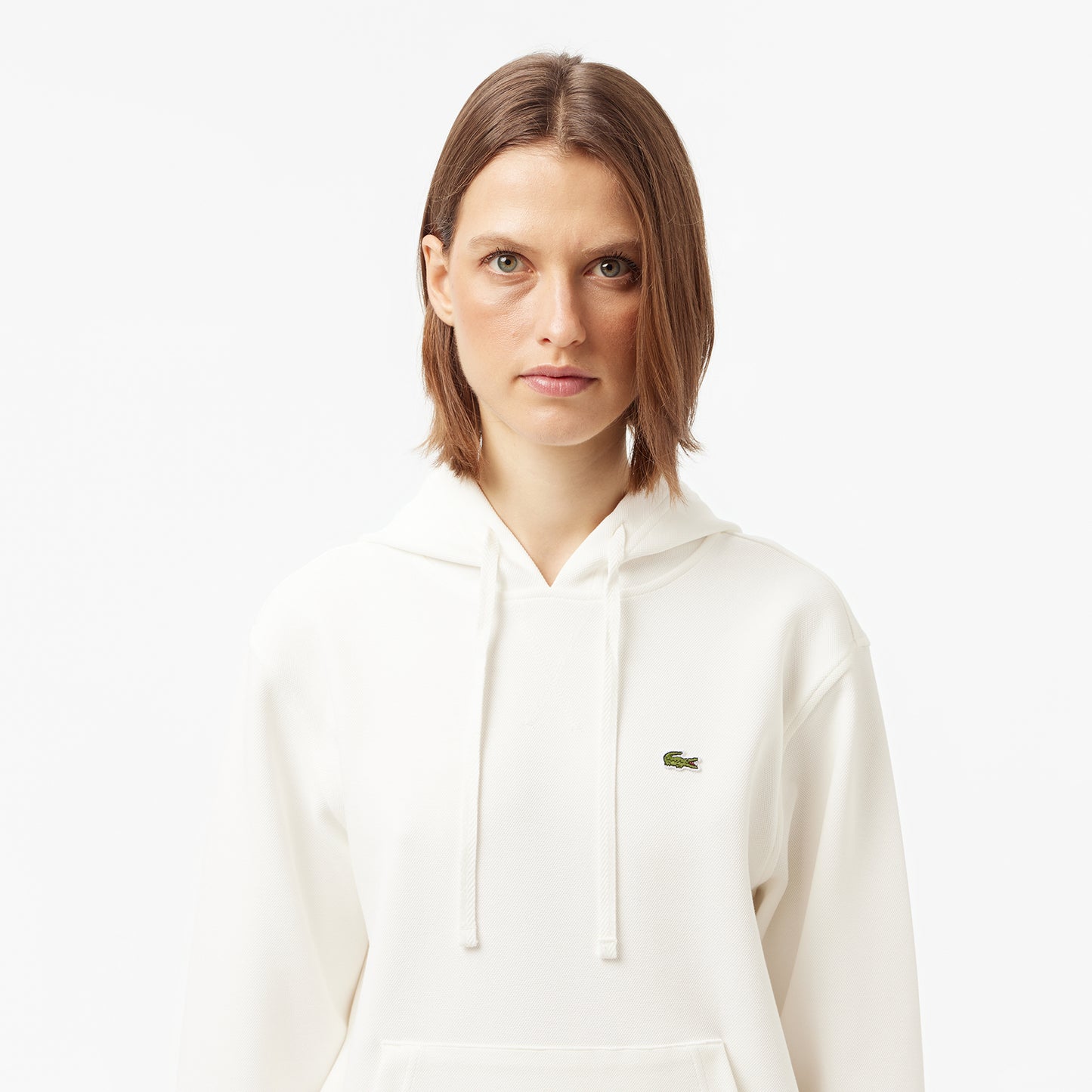 Lacoste Kadın Relaxed Fit Kapüşonlu Beyaz Sweatshirt