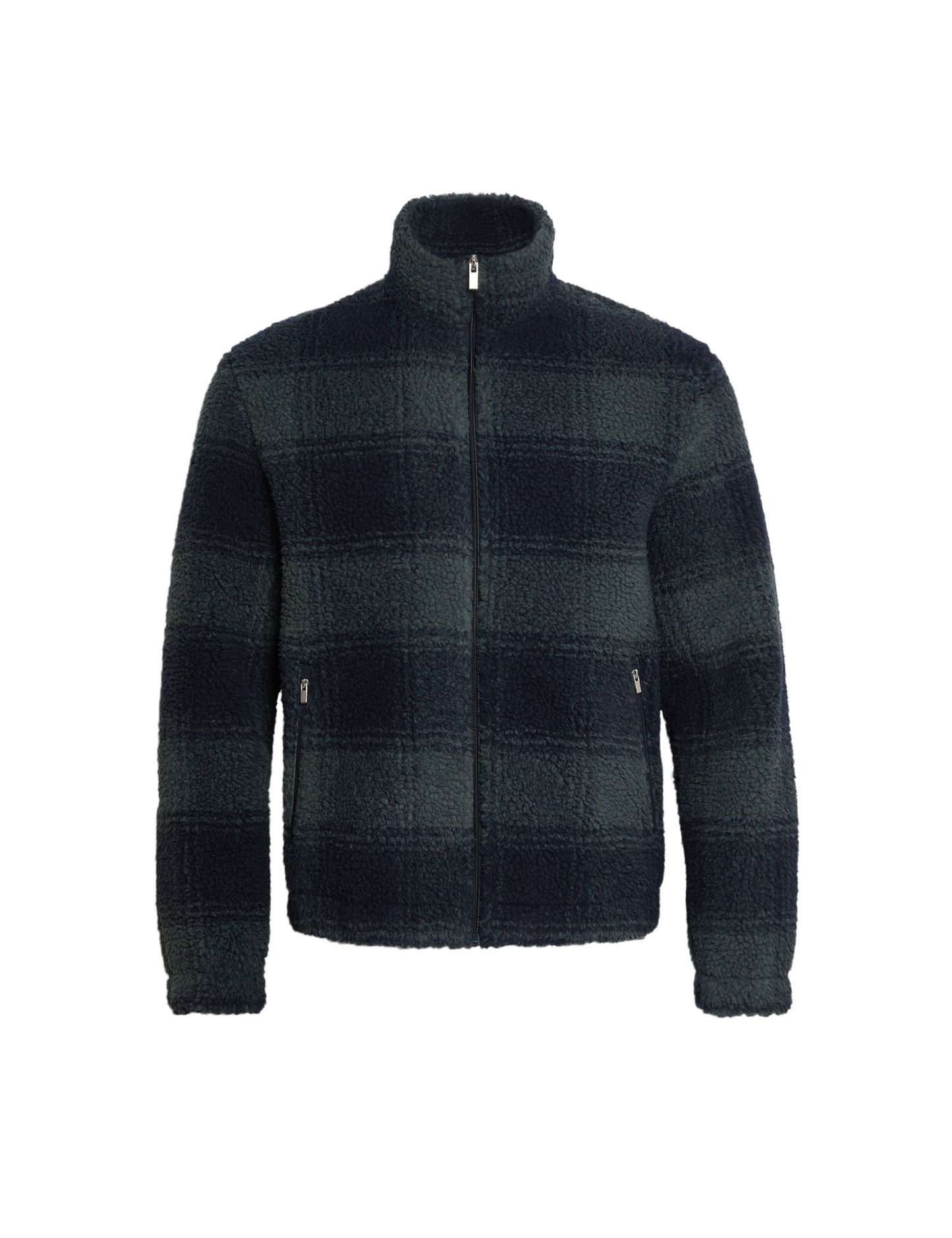Ekose Desenli Fermuarlı Fleece Ceket