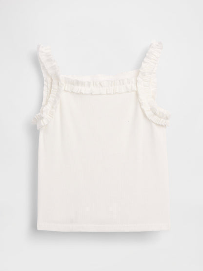 Beyaz Fitilli Fırfır Apron Askılı Atlet