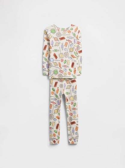 Krem %100 Organik Pamuklu Desenli Pijama Takımı