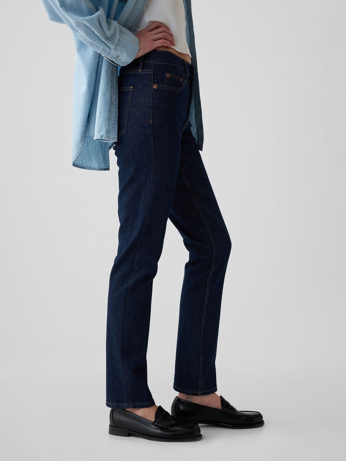 Lacivert Mid Rise Vintage Slim Jean Pantolon