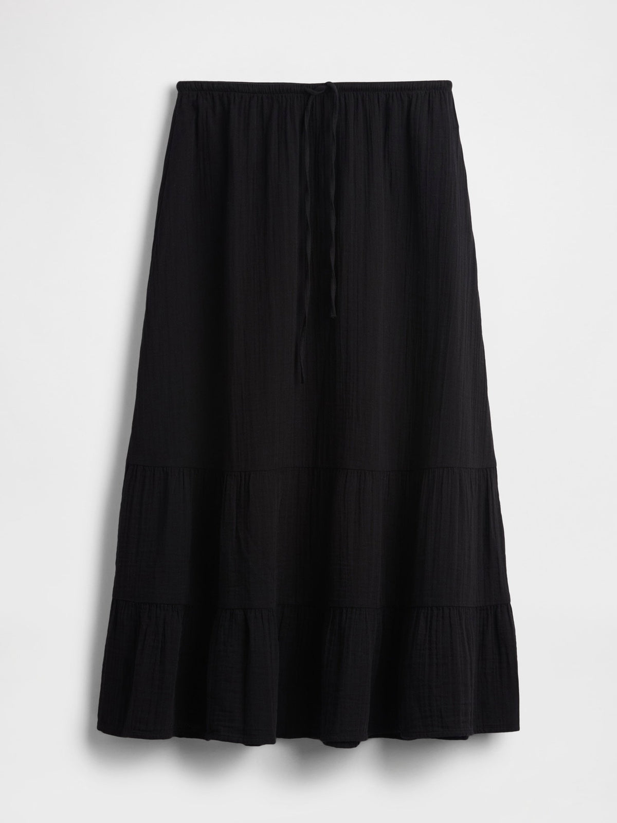 Siyah Pamuk Gauze Tiered Easy Maxi Etek