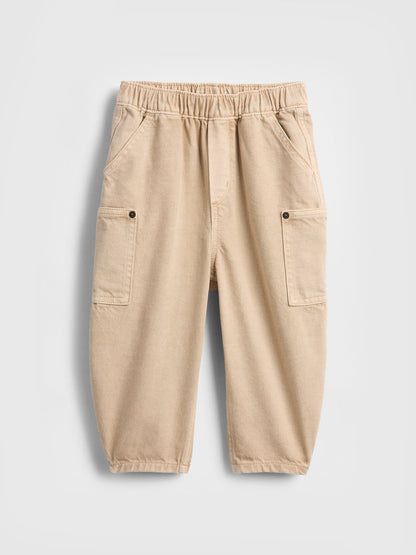 Bej Pull-on Barrel Jean Pantolon