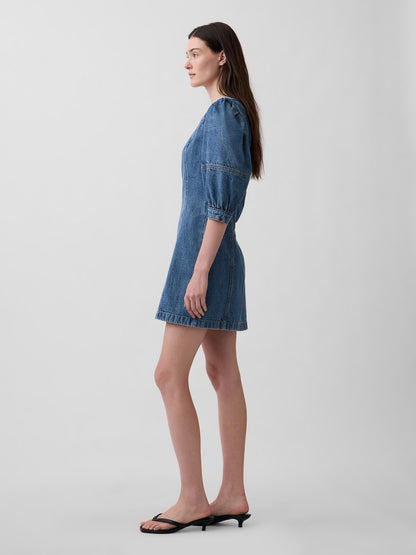 Mavi Ultrasoft Denim Puff-sleeve Mini Elbise
