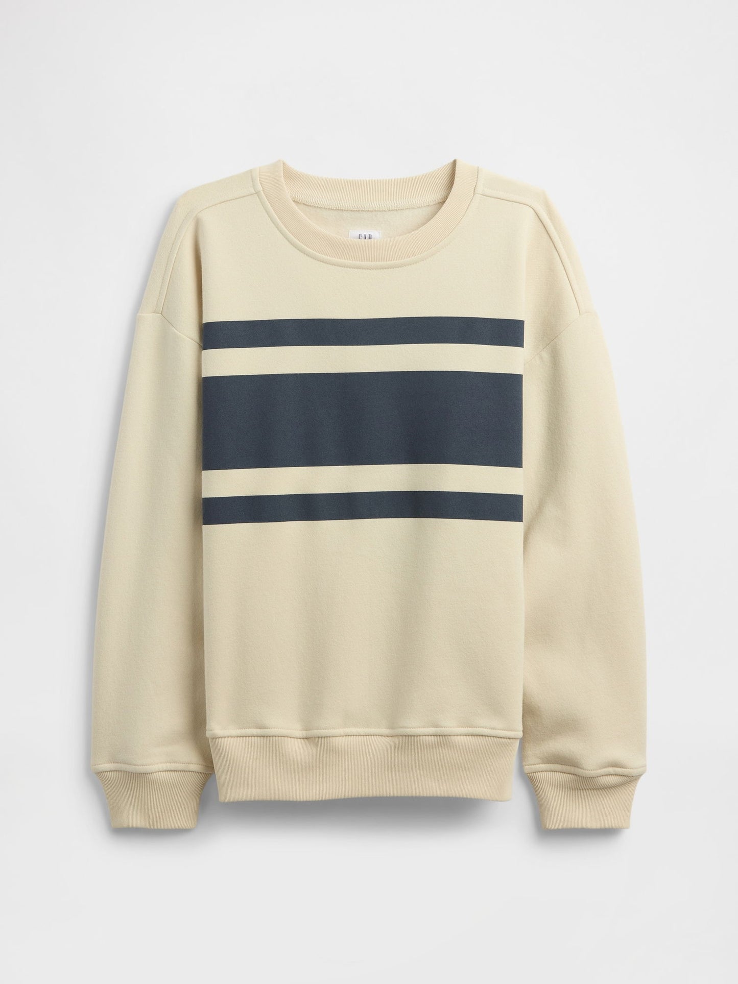 Krem Vintagesoft Çizgili Bisiklet Yaka Sweatshirt