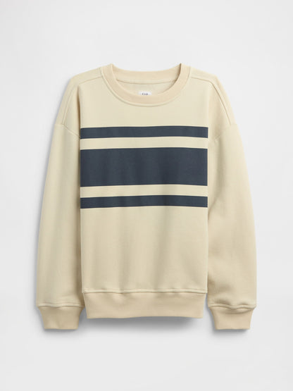 Krem Vintagesoft Çizgili Bisiklet Yaka Sweatshirt