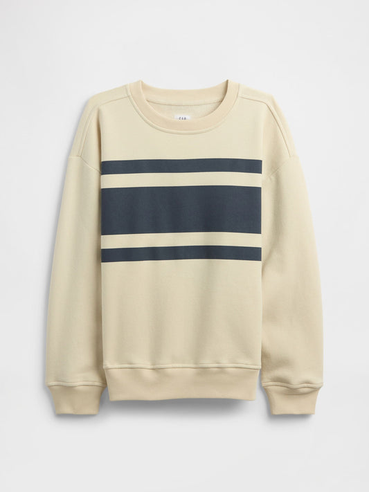 Krem Vintagesoft Çizgili Bisiklet Yaka Sweatshirt