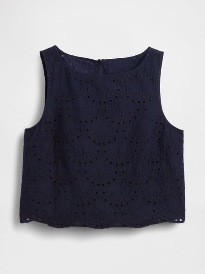 Lacivert Eyelet Crop Shell Askılı Bluz