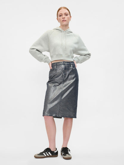 Mavi Denim Parlak Midi Etek