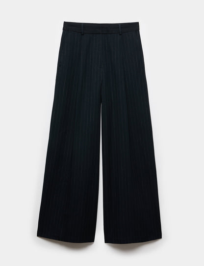 Çizgili Wide Leg Pantolon