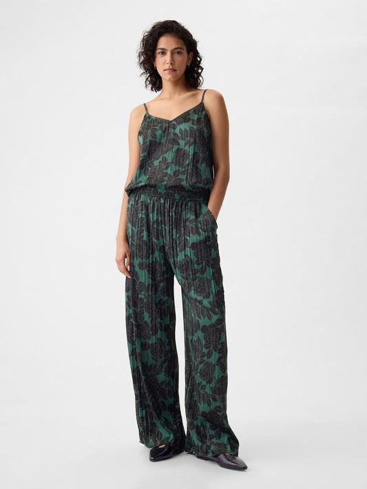 Yeşil Crinkle Saten Pantolon