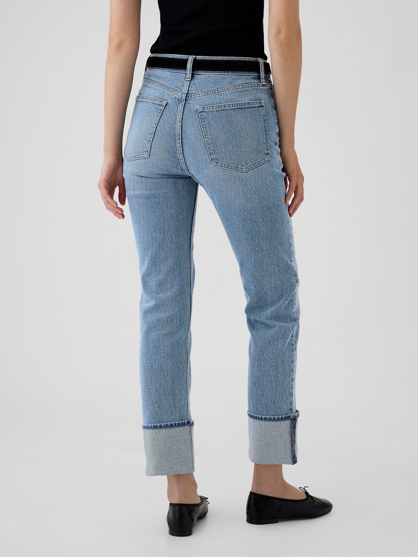 Açık Mavi High Rise Cuffed '90s Straight Jean Pantolon
